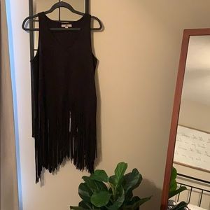 Suede Fringe sleeveless top in black
